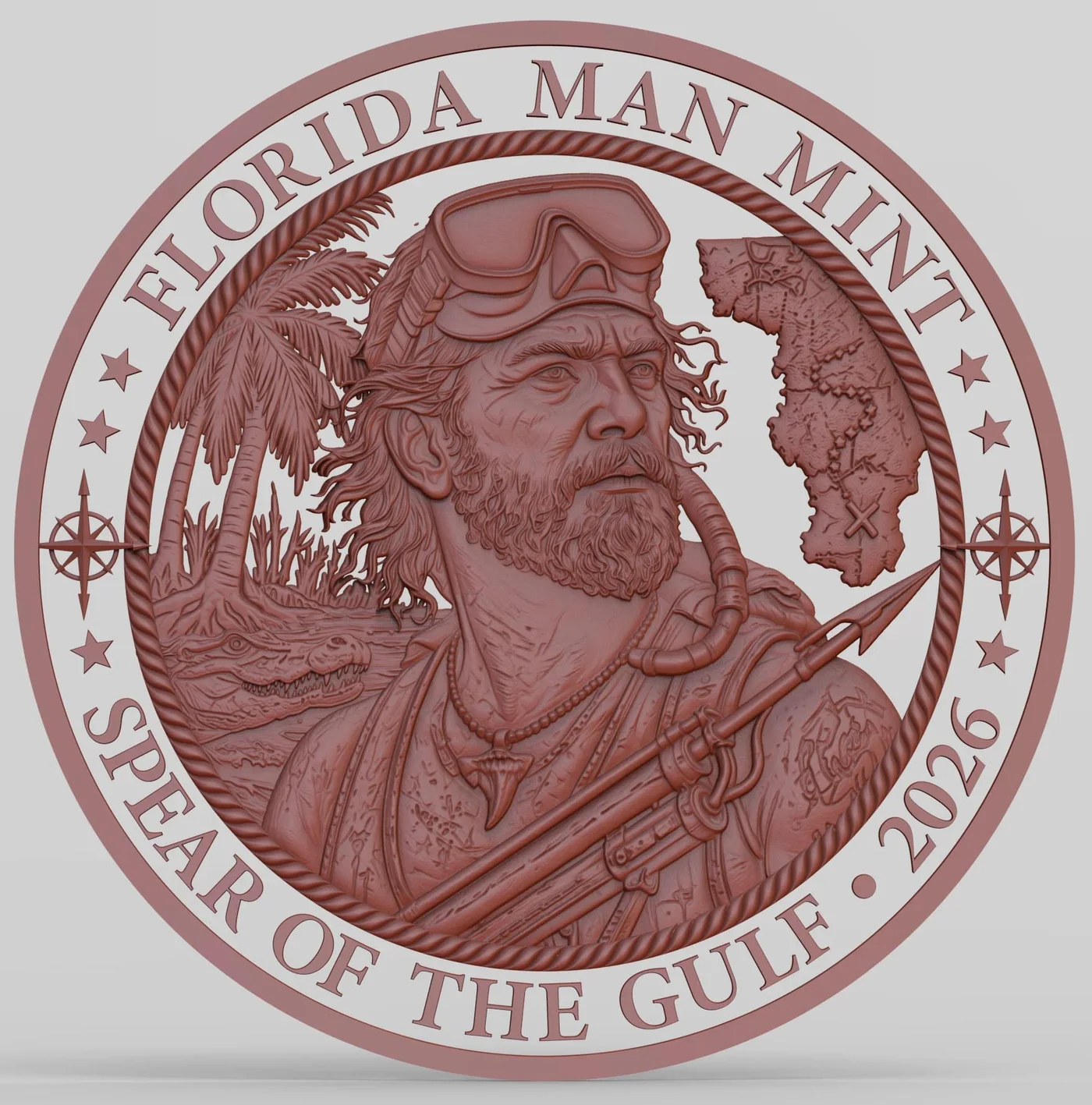 The original hand-carved wax master for the Spear of the Gulf obverse